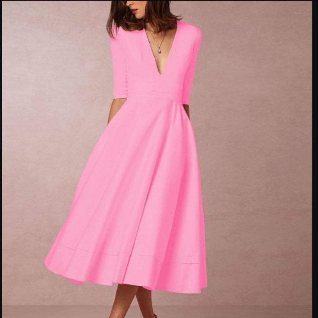 Michel Laperle | Pink V-Neck Fit & Flare Dress
